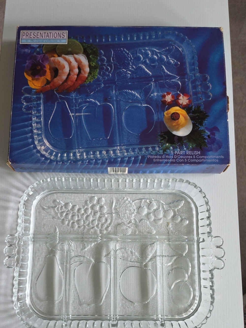 INDIANA GLASS PRESENTATIONS 5455 5 PART RELISH TRAY 9"x12.5"